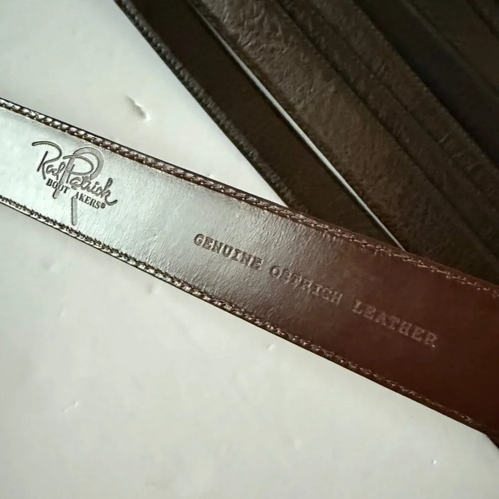 Rod Patrick Boots Mens Western Belt 1.25" Size 36 Taper End Brown Smooth Ostrich - Picture 11 of 12